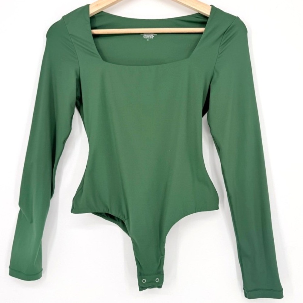 Avidlove Womens Green Square Neck Long Sleeve Thong Bodysuit S Forest Layering
